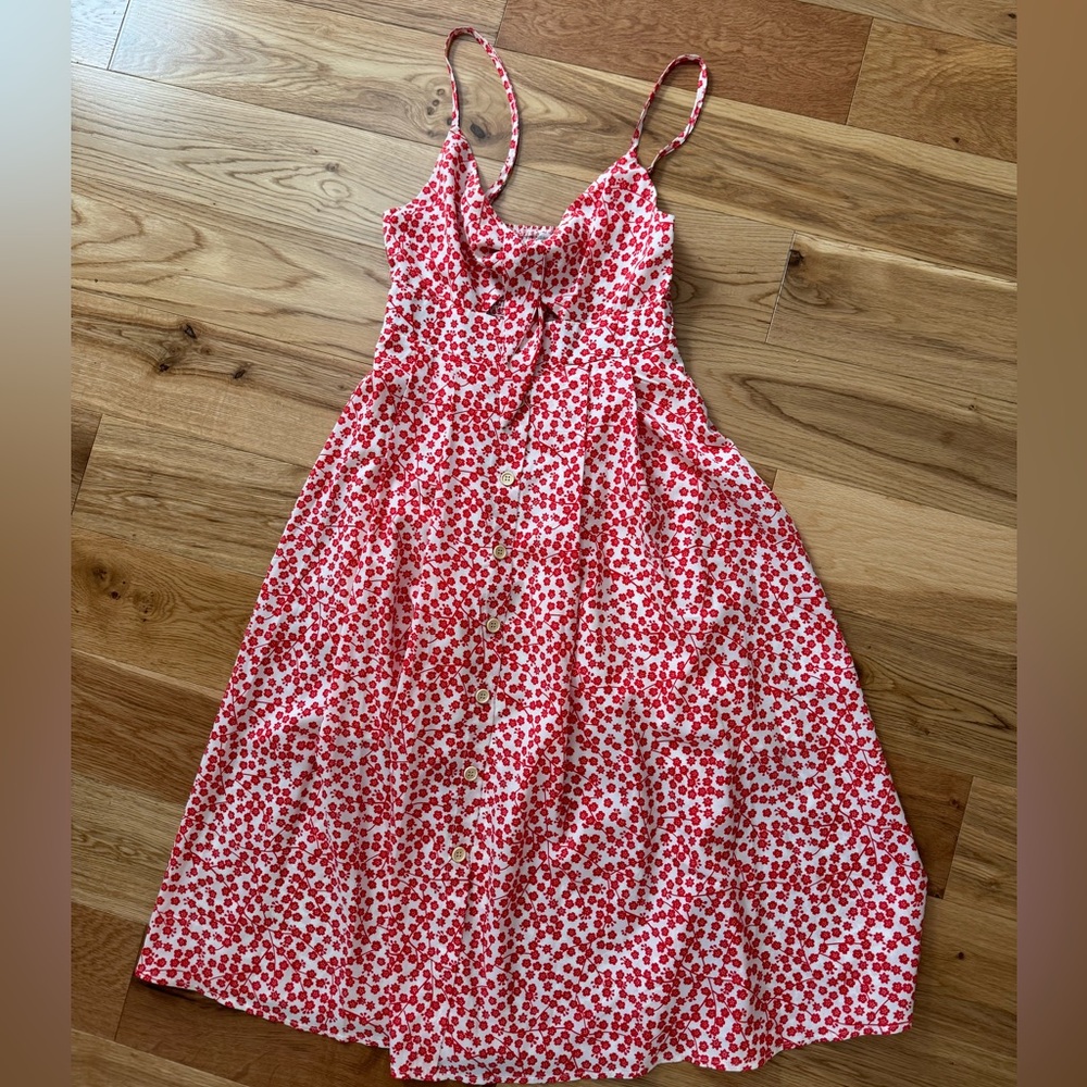 Red White Floral Midi Dress